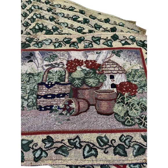 Set Of 6 Tapestry Placemats With Floral Ivy Baskets & Garden Design - Picture 4 of 6